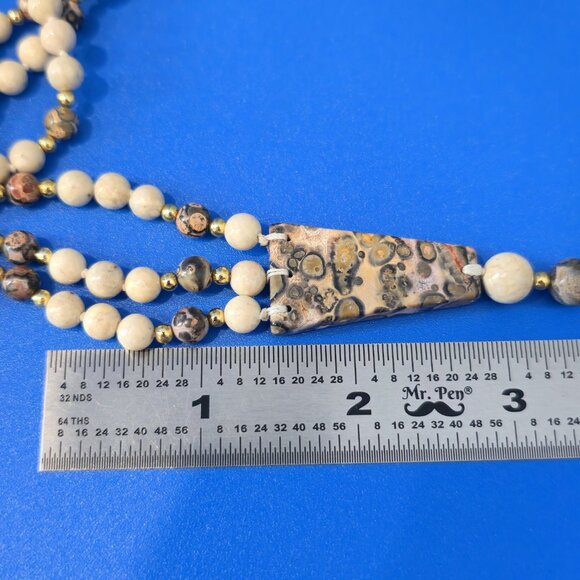 Leopard Skin Jasper Stone Multi-Strand Bib 16 Inch Slip On Necklace B1040 - Picture 7 of 8